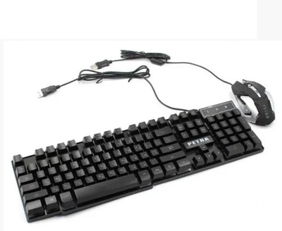Профессиональная проводная игровая клавиатура c динамичной RGB подсветкой и мышкой PETRA MK1 (MK1)