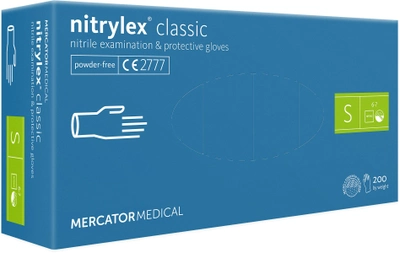Рукавички нітрилові Mercator Medical Nitrylex Classic Неопудрені діагностичні розмір S 200 шт Сині (3.1012)