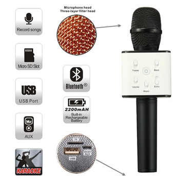 Караоке-микрофон безпроводной Q7 Bluetooth USB с динамиком 25 см черный
