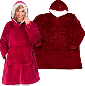 Мягкий плед с капюшоном Huggle Ultra Plush Blanket Hoodie Красный