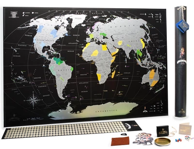 Серебряная скретч карта мира Mymap Black (черная) edition ENG в тубусе