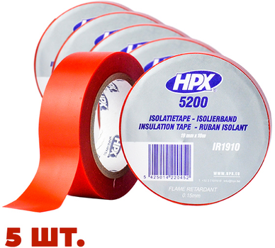 Набор профессиональной изоленты HPX 5200 19 мм х 10 м 5 шт Красной (KOMPLEKT_IR1910)
