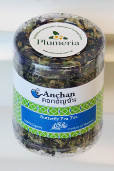 Тайский синий чай Plumeria лечебный Анчан Butterfly Pea Tea в тубе, 50 гр