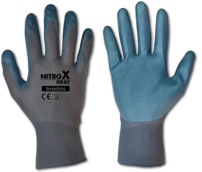Рукавиці робочі захисні Bradas Nitrox Gray з нітриловим покриттям, розмір 8, 12 пар Сірі з блакитним (RWNGY8)