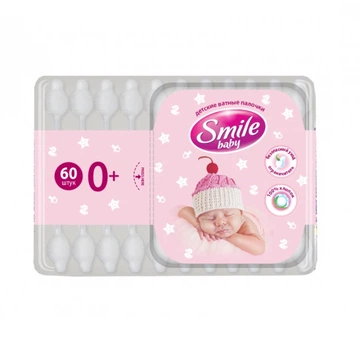 Детские ватные палочки Smile Baby с ограничителем, 60 шт (4823071613544)