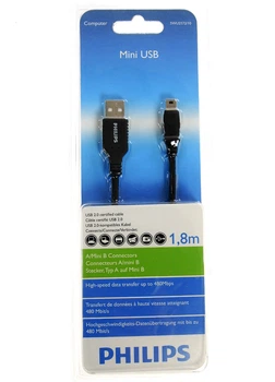 Кабель USB для передачи данных тип (мini USB 1, 8 м) Philips черный VD-10007