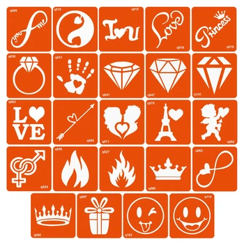 Набор трафаретов для био-тату Fresh Tattoo "Q - разное 6*6см 24шт_№1 простые" (q-simple_24_1)