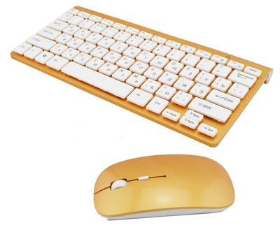 Беспроводная клавиатура и мышь KeyBoard 908 Золотая с белым