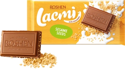 Упаковка шоколаду Roshen Lacmi молочний з сезамом 90 г х 24 шт (4823077629228)