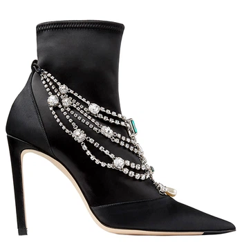 Ботильйони Jimmy Choo JC0002 37 стрейч з асиметричним камінням чорні