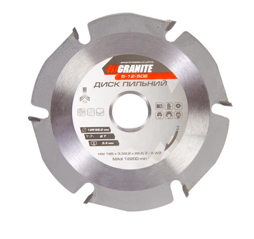 Диск пильний GRANITE GM для дерева з твердосплавними напайками 125*22,2*6т, 12200 об/хв (5-12-506)