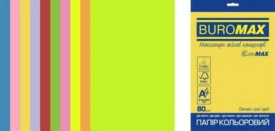 Бумага цветная Buromax 20 листов набор 10 цветов А4 80 г/м2 (BM.2721820E-99)