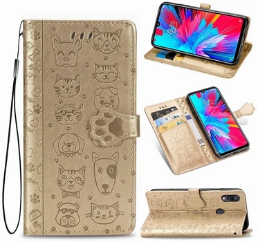 Чехол Embossed Cat and Dog для Xiaomi Redmi 7 книжка кожа PU Gold