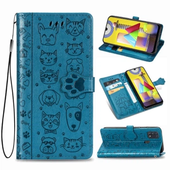 Чохол Embossed Cat and Dog для Samsung Galaxy M31 / M315 книжка шкіра PU Blue