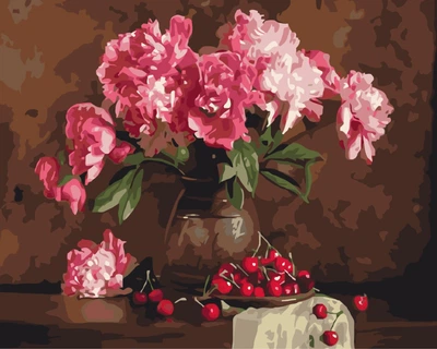 Картина за номерами Brushme Півонії і вишні 40x50 см BS4645