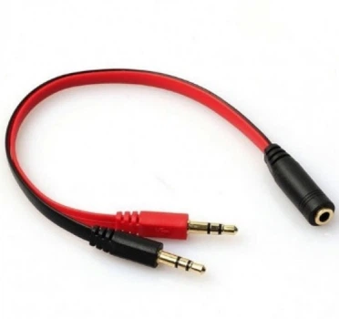 Cплиттер Jack 3.5 мама 4pin to 2*Jack 3.5 папа 3pin микрофон наушники 0,15м Voltronic Black/Red 03887 Разветвитель
