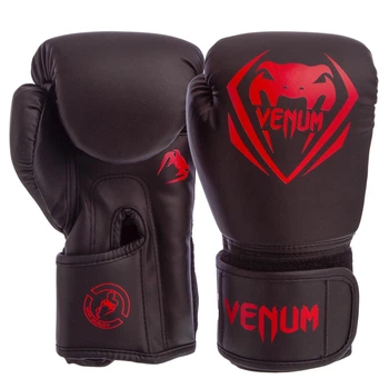 Перчатки боксерские на липучке Venum 8351 черный-красный 12oz