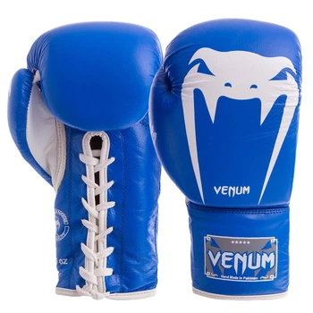Перчатки для бокса и единоборств Venum Pro кожаные 5786 Blue-White 10 унций