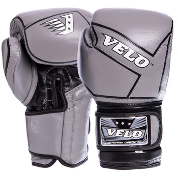 Рукавички для боксу та єдиноборств шкіряні Zelart Velo Fighter 2218 Grey-White-Black 12 унцій