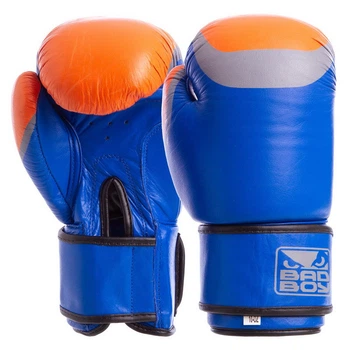 Перчатки боксерские кожаные на липучке BAD BOY 12 oz сине-оранжевые MA-5433-B2
