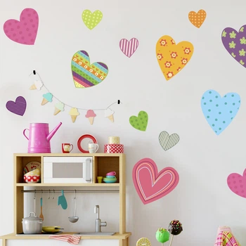 Дитячі наклейки на стіну для дівчинки «Яскраві сердечка» ТМ Designstickers (50613896)