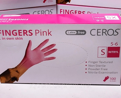 Рукавички нітрилові Ceros Fingers розмір XS black 100 шт Рожевий