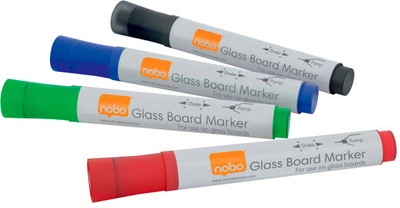 Набор маркеров Nobo Glass Whiteboard Marker для стеклянных досок 4 шт Цветные (1905324)