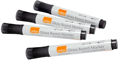 Набор маркеров Nobo Glass Whiteboard Marker для стеклянных досок 4 шт Черные (1905322)
