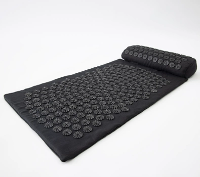 Масажний килимок та валик 2в1 (аплікатор Кузнєцова) масажер для ніг/спини/шиї/тіла FitUp (F-00001) Чорно-чорний