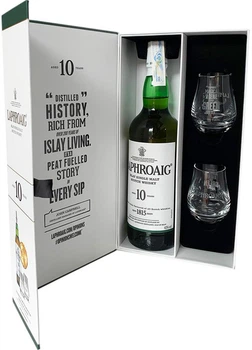 Віскі Laphroaig 10 років витримки 0.7 л 40% + 2 дегустаційних келихи (5010019639974)