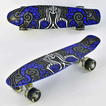 Скейт Пенни борд Best Board со светящимися PU колёсами Black-Blue (74547)