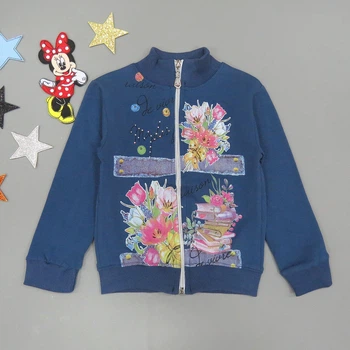 Утепленная кофта "Цветы" Lily kids для девочки 110 см Синяя 15744