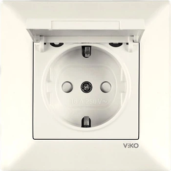Розетка с заземлением с защитной крышкой со шторками VIKO Meridian Кремовый (90970212-WH)