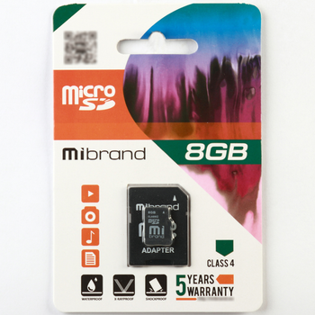 Карта пам'яті Mibrand 8GB Class 4 +SD-адаптер (MICDC4/8GB-A)
