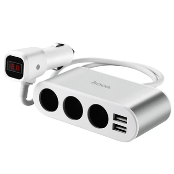 Автомобільний зарядний пристрій розгалужувач HOCO Z13 LED 3in1 12-24V 1-12A 2USB Silver