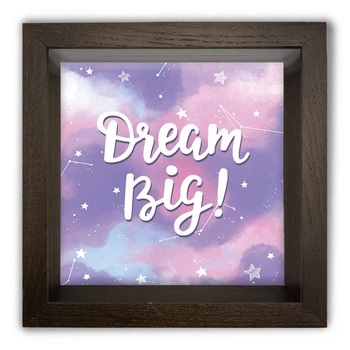 Дерев'яна яна копілка (скарбничка) 20 20 см "Dream big" зорі на фоні фіолетового неба, коричнева