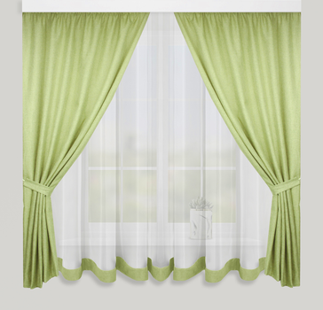Штори з тюлем для кухні Adagio Windows Decor салатові у розмірах 2,9х1,6м - тюль, 1,4х1,6м - штори