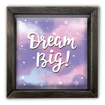 Дерев'яна яна копілка (скарбничка) 20 20 см "Dream big" зорі на фоні фіолетового неба, коричнева вінтажна