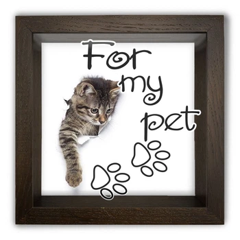 Дерев'яна копілка (скарбничка) 20 20 см "For my pet" коричнева з котиком