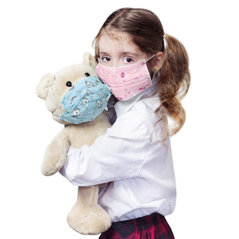 Детские медицинские маски ВОЛЕС трехслойные розовые с рисунком 50 штук
