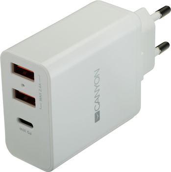 Мережевий зарядний пристрій Canyon 2USB 2.4A PD White (CNE-CHA08W)