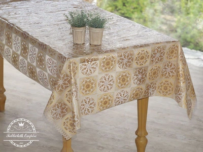 Клеенка кухонная Lace Ажур 1.32 м бежево-коричневая пог. м. (075-Е)