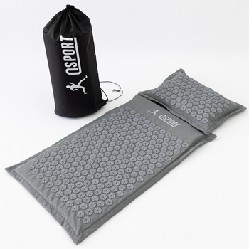 Масажний килимок Аплікатор Кузнєцова + подушка масажер для спини/шиї/голови OSPORT Pro (apl-777) Сіро-сірий