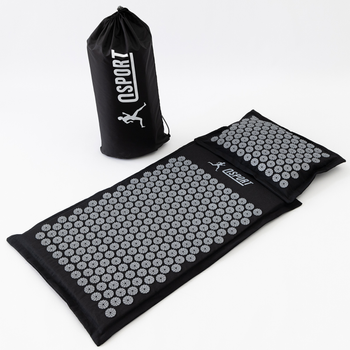 Масажний килимок Аплікатор Кузнєцова + подушка масажер для спини/шиї/голови OSPORT Pro (apl-777) Чорно-сірий
