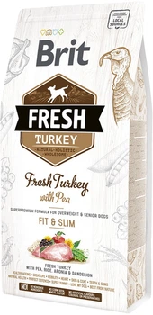Sucha karma dla dorosłych psów o niskiej aktywności Brit Fresh Adult Fit & Slim z nadwagą oraz starszych Indyk i groszek 2.5 kg (8595602530809)
