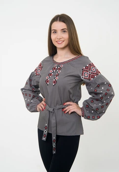 Вышиванка с поясом Vyshyvanka "Кубики" 50 Серая 4199