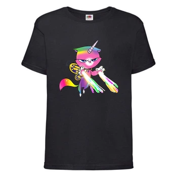 Футболка детская Радужная Кошка 002 (Rainbow Cat) черная (RNC blc 002) 140 см