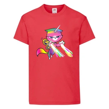 Футболка детская Радужная Кошка 002 (Rainbow Cat) красная (RNC rd 002) 152 см