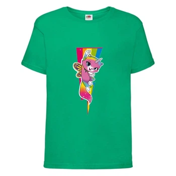 Футболка детская Радужная Кошка 004 (Rainbow Cat) зеленая (RNC grn 004) 116 см