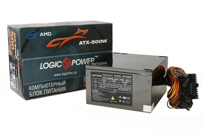 Блок живлення LogicPower 500W ATX-500W, 120 mm, 20+4pin, 1x4pin, SATA х 2, Molex 4x4pin, 1х6pin, кабелі немодульні